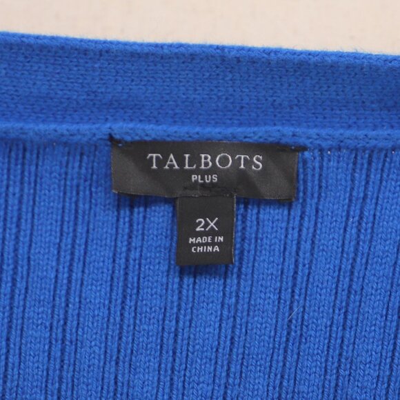 TALBOTS Soft V-Neck Cardigan Classic Ribbing Button Front Royal Blue Size 2X - Picture 5 of 7